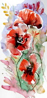 Playful poppies VI -  watercolor painting - Játékos pipacsok VI -akvarell festmény