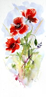 Playful poppies VI -  watercolor painting - Játékos pipacsok VI -akvarell festmény