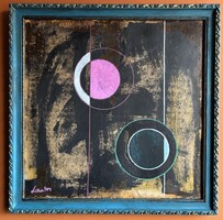 Lantos Ferenc festmény, 1975., tempera, tus, kollázs papír, kartonon 45*45 cm, jbl. Lantos