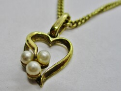 Szép antik gyöngyös ezüst medállal, ezüstnyaklánc aranyozott ezüst