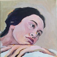 Női portré- Pihenő gondolat, akril festmény