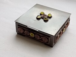 Doboz szelence vörösréz 11x11x5cm fával bélelt LIGNIFER ISZ retro iparművészeti tárgy