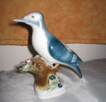 Zsolnay, tornyos pecsétes, kézzel festett harkály - jégmadár 18 cm magas