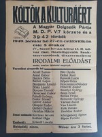 Régi nagyméretű plakát meghívó Irodalmi estre - Költők a kultúráért - 1949