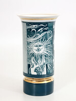 26cm Hollóházi Szász Endre Napfény Váza Hibátlan Zöld Arany