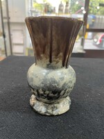 Kőagyag, sómázas váza, barna-fehér