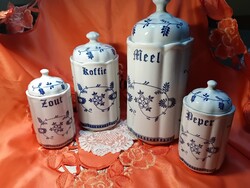 Set of 4 Antique Porcelain Spice Containers