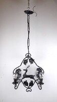 1X529 Régi vadász szoba dísz 4 karú, szarvasos kovácsoltvas csillár