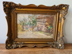 Gerhardt Alajosné akvarell - falusi udvar