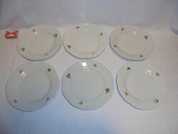 Hat darab régi Zsolnay süteményes tányér együtt - apró virágos, pajzspecsétes