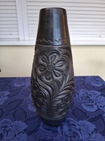 Gyönyörű Korondi kerámia váza, fekete, 31 cm magas