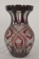 Metszett, bíbor kristály üveg váza A326