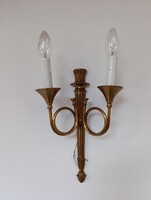 Antik empír empire falikar kétkarú sárgaréz 1 db réz fali lámpa + 2 gyertyaizzó 605 5536