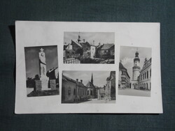 Képeslap,Sopron,ikva patak,emlékmű,templom,tűztorony látkép,részlet,1956-