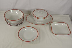 Zsolnay piros - arany csíkos porcelán étkészlet A376