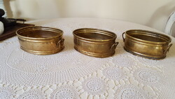 Szép 3 darabos,ovális sárgaréz kaspószett