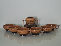 Mid century barna mázas keleties art deco Faianta Sighisoara kerámia kávéskészlet