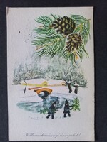 Régi grafikus rajzos képeslap Győry Miklós Kellemes  Karácsonyi Ünnepeket!
