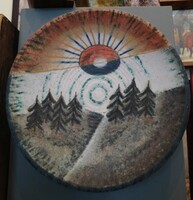 Simó Ágoston (1925-2011): Hargitai napkelte samott kerámia disztál 28cm átmérőjű