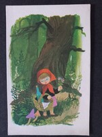 Old graphic postcard with drawing of Demjén Zsuzsa Piroska in the forest