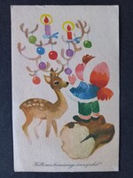 Régi grafikus rajzos képeslap Szilas Győző Kellemes  Karácsonyi Ünnepeket!