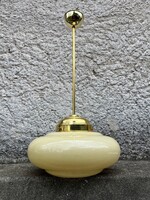 Art deco / Bauhaus mennyezeti lámpa réz & champagne opál - retro design vintage csillár