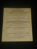 1747. Dissertatio inauguralis, qua de primaeva linguae Hebraeae antiquitate probabiliter disseritur