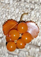 Vintage, aranyozott, orosz borostyán bross, jelzett