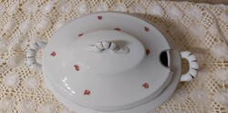 Zsolnay, gyönyörű apró rózsa mintás porcelán leveses tál / A KÖRETES TÁL ELKELT!!!!!