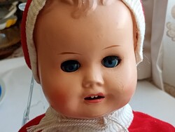 Antik celluloid játék baba felhúzós játékbaba mozgó fej és végtagok mechanikus 35cm videó van alvós