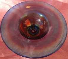 Kaspar SILESIA Handcrafted German Artist, Iridescent Colored, Footed Glass Platter