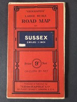 “Geographia” Road Map of Sussex – Large Scale Folding Map 1940/50s