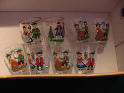 Retro népviseletes lakodalmas pálinkás pohár készlet 8 db-os