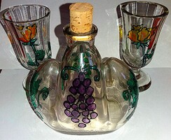 Gyönyörű DR. NOSEDA LIKŐR ANTIK KÉZZEL FESTETT RITKA díszpalack poharakkal a képek szerint