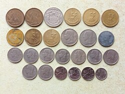 Belgium 25 db Különböző Érme 1,5,10,20 Francs Frank 1941-1993