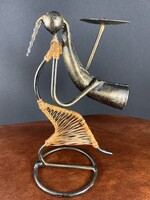 Ritka meseszép Laurids Lonborg dán kovácsolt trombitás gyertyatartó szobor