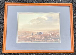 Nemes Tibor "Ökrös szekér szántás" akvarell papír