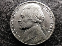 USA Jefferson nikkel 5 Cent 1981 P verdehibás