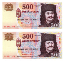 500 Forint Bankjegy 2006 EB sorozat UNC sorszámkövető pár