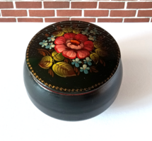 ZOMÁNCOS KÉZZEL FESTETT OROSZ IPARMŰVÉSZETI NAGY FÉM DOBOZ,BONBONIER