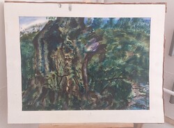 Imre István képcsarnokos tájkép festménye 70x50 cm + paszpartu