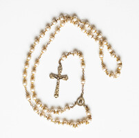 Rózsafüzér, olvasó arany  és gyöngyház színben - keresztény katolikus kegytárgy imafüzér