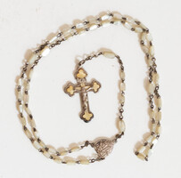 Antik rózsafüzér - gyöngyház gyöngyös olvasó - keresztény, katolikus kegytárgy imafüzér