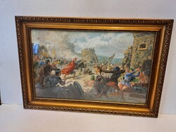 Antik szignált Zsille K csatajelenet festmény történelmi ábrázolás 1932-es