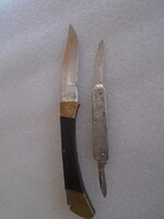 Régi, retro kés, bicska - két darab fém és fanyelű