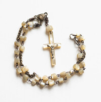 Antik rózsafüzér töredék - gyöngyház gyöngyös olvasó - keresztény, katolikus kegytárgy imafüzér