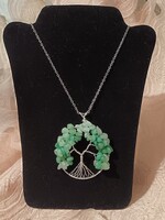 Életfa medál - Aventurin ásványi gyöngyökből - kézműves ékszer