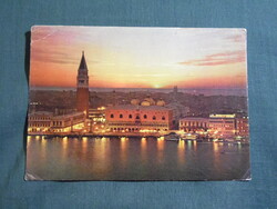 Képeslap,Olaszország,Venezia,Velence,harangtorony,Dózse palota,gondola látkép,részlet,1973-