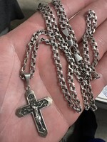 Ortodox kereszt Garibaldi lánccal vintage ezüst