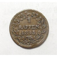 Germany, 1 rappen 1843 - lucerne - mint defect, ef+, copper